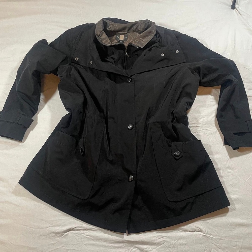 Gallery Women's M Black Field Jacket Brown Contrast Collar Lined Utility Coat